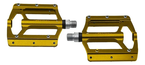 Pedal 9/16 Plataforma Alumínio Dourado Com Eixo Amarelo